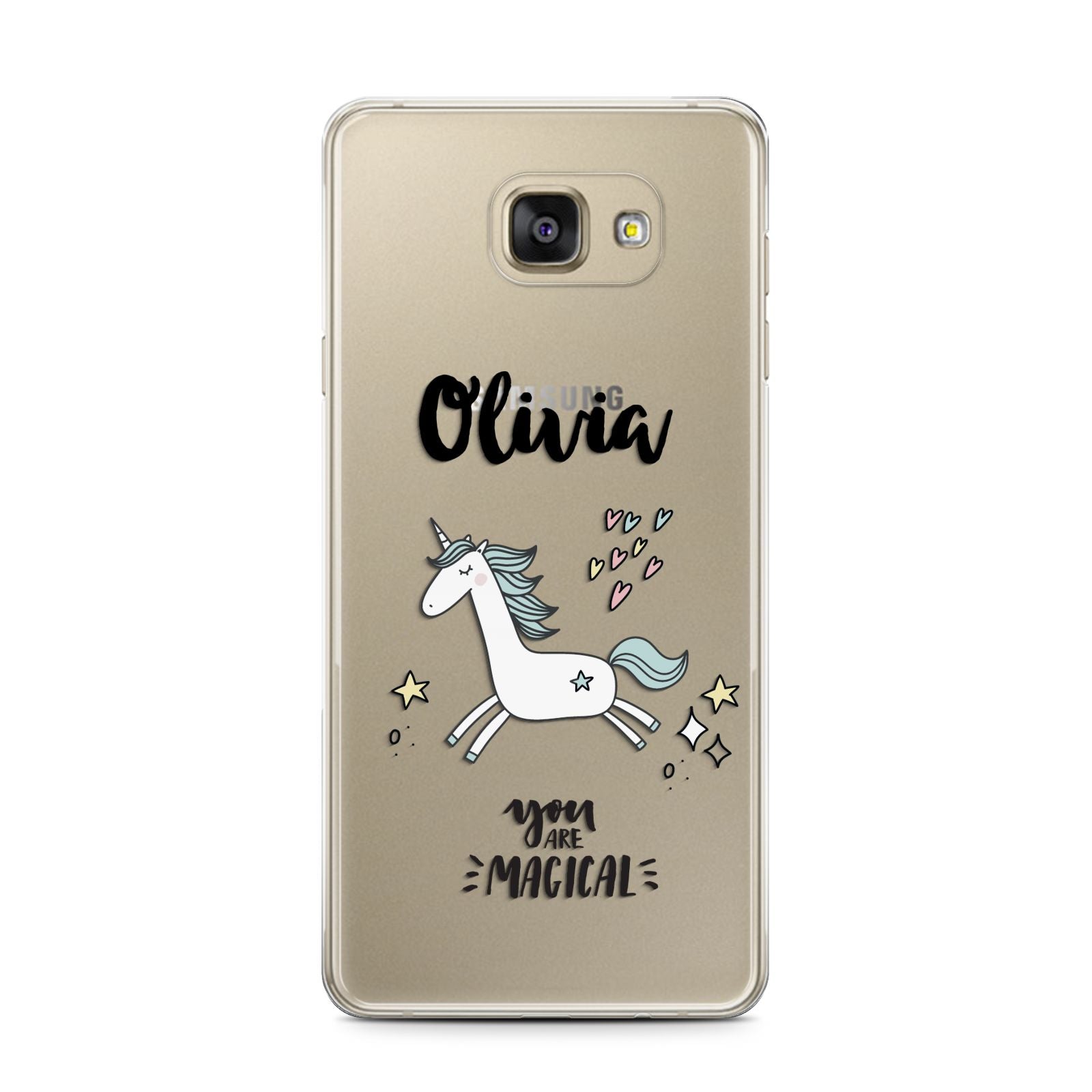 Personalised You Are Magical Unicorn Samsung Galaxy A7 2016 Case on gold phone