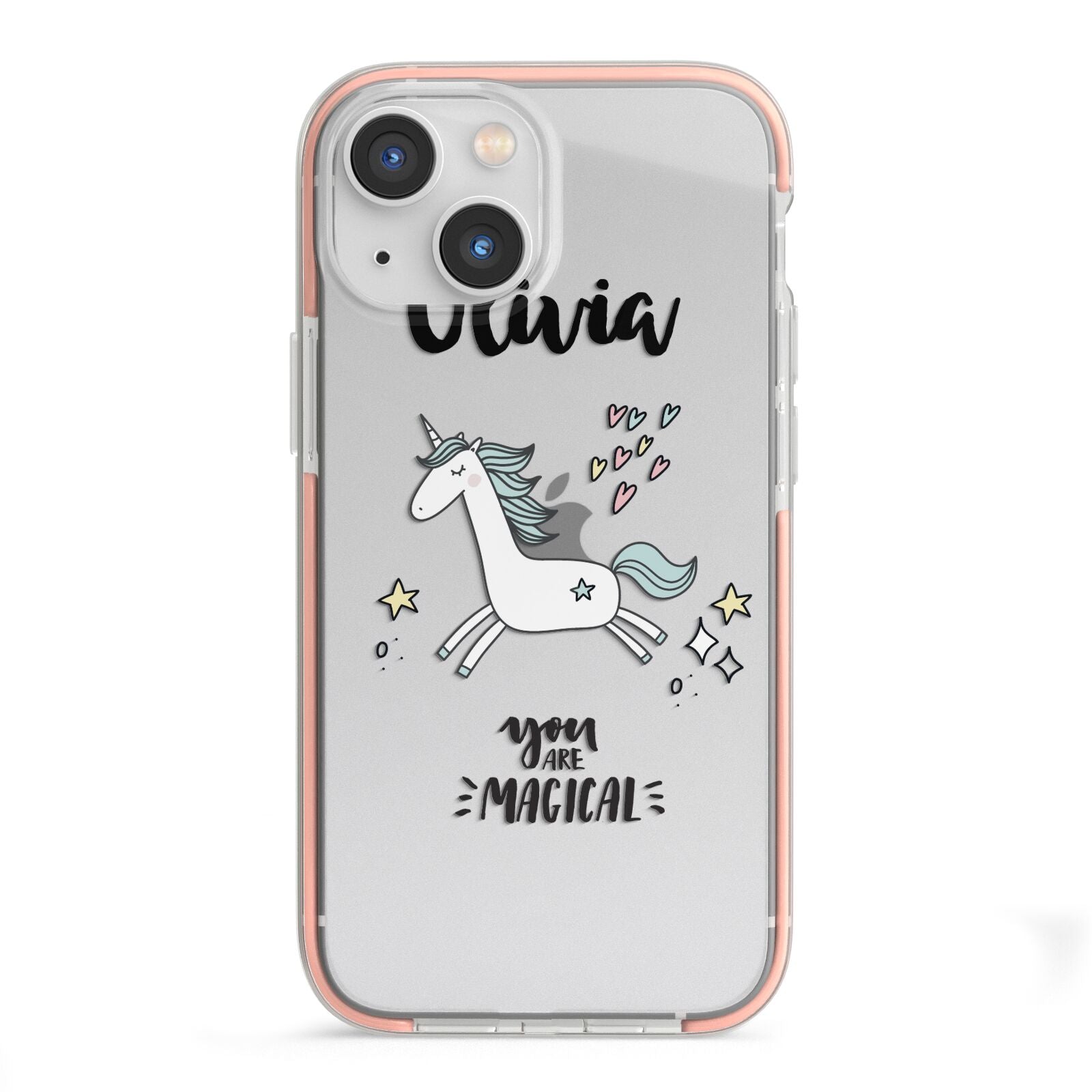 Personalised You Are Magical Unicorn iPhone 13 Mini TPU Impact Case with Pink Edges