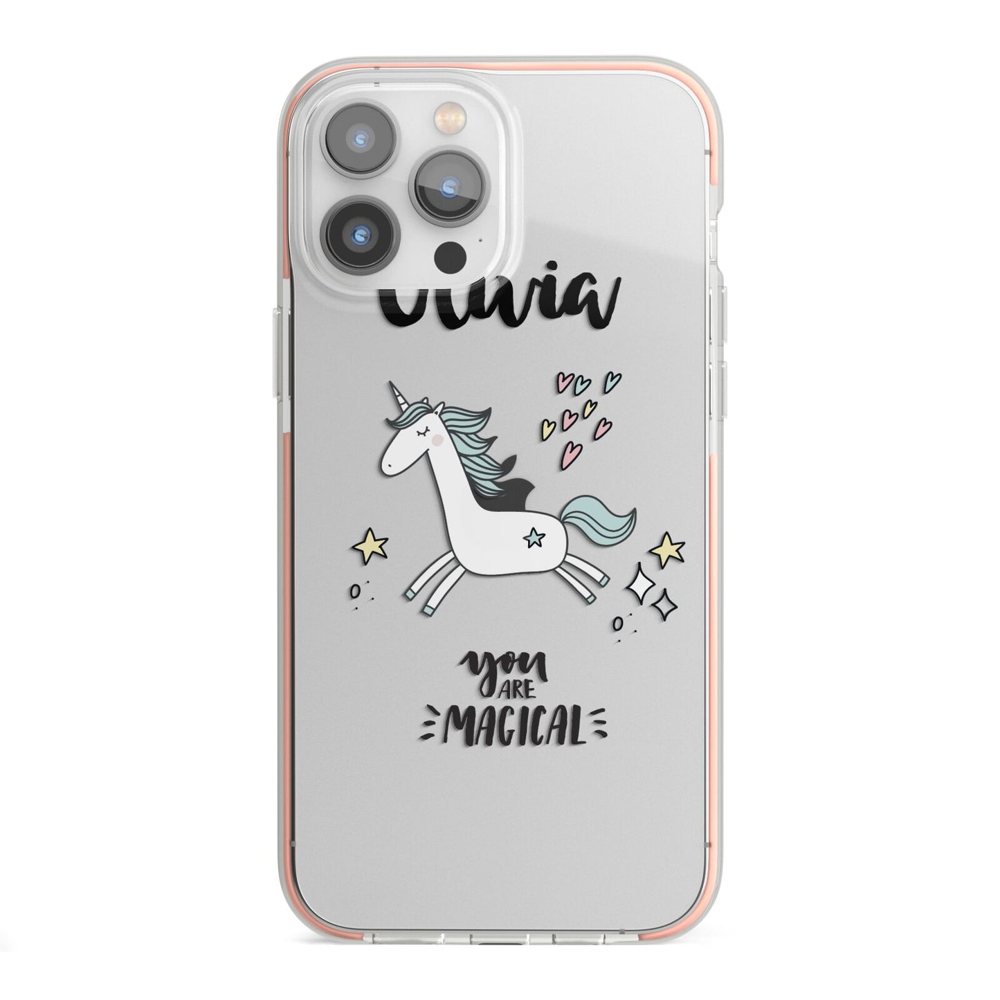 Personalised You Are Magical Unicorn iPhone 13 Pro Max TPU Impact Case with Pink Edges