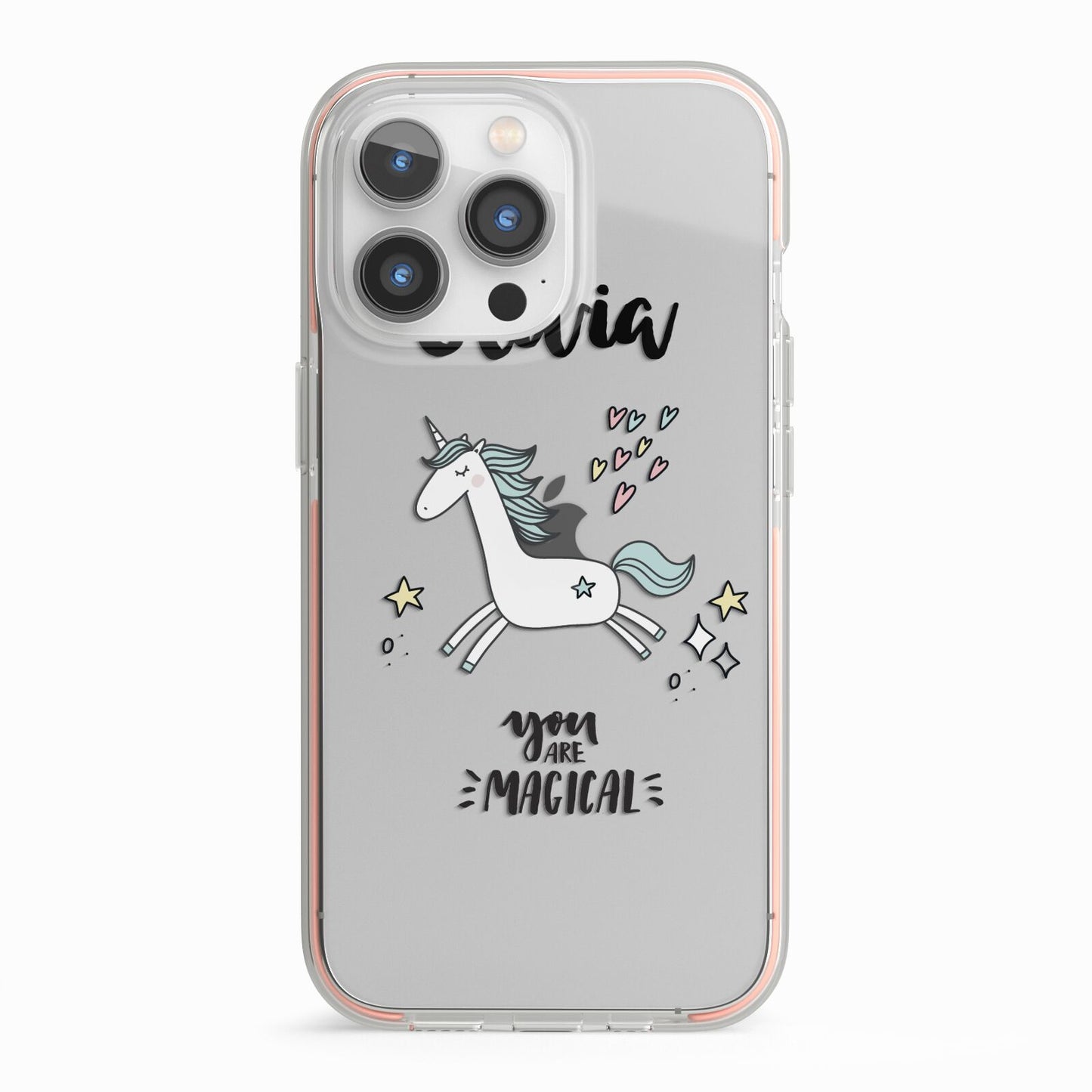 Personalised You Are Magical Unicorn iPhone 13 Pro TPU Impact Case with Pink Edges