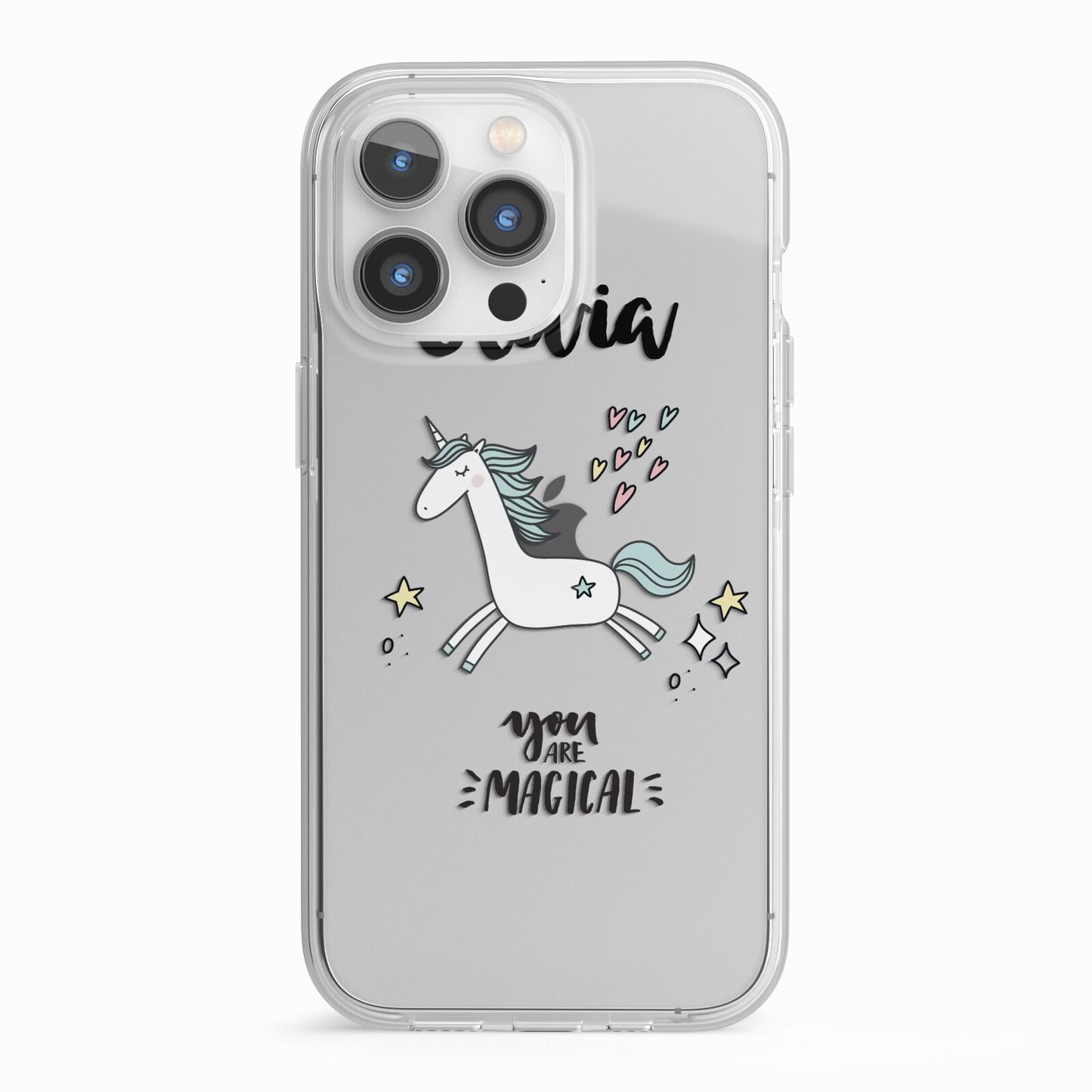 Personalised You Are Magical Unicorn iPhone 13 Pro TPU Impact Case with White Edges