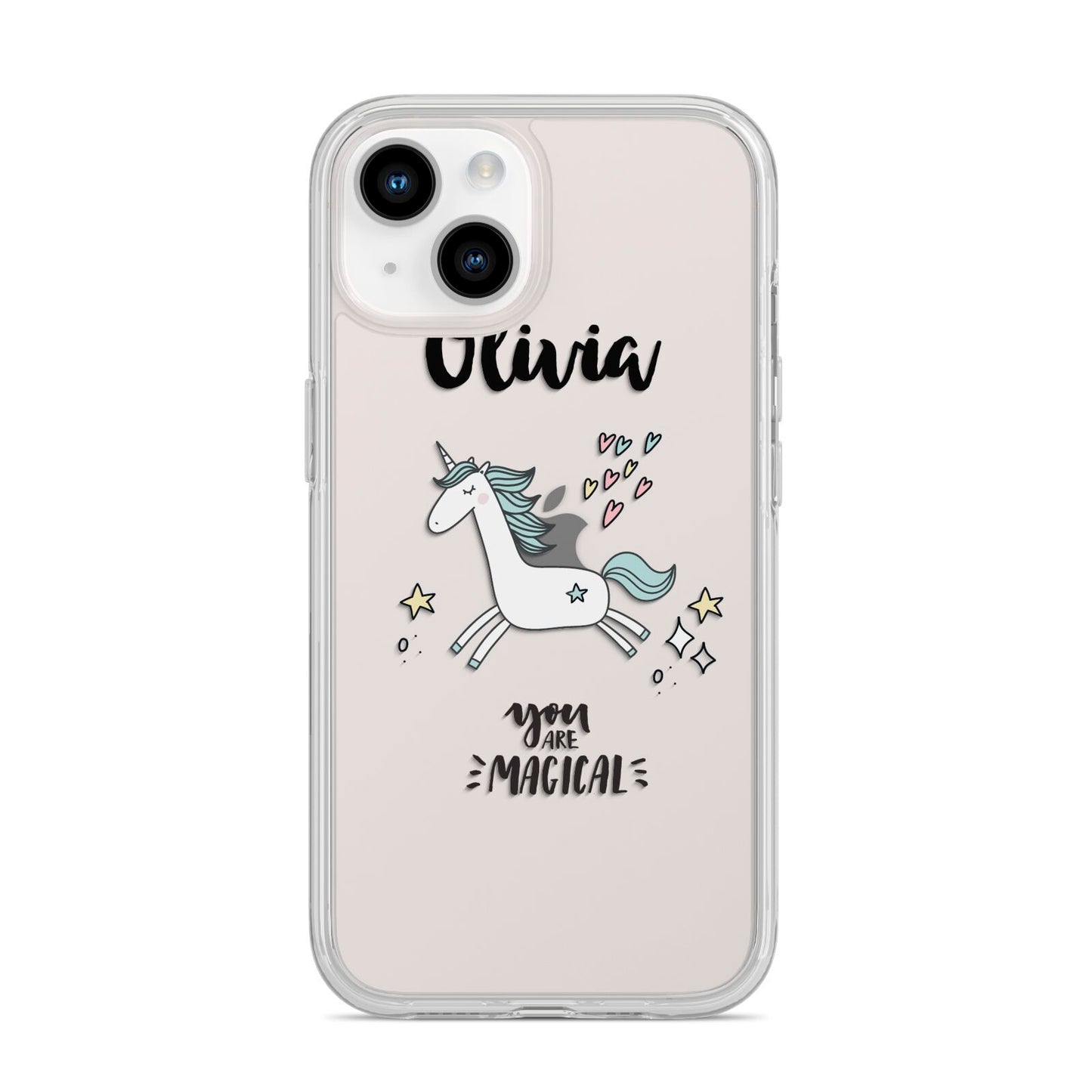 Personalised You Are Magical Unicorn iPhone 14 Clear Tough Case Starlight