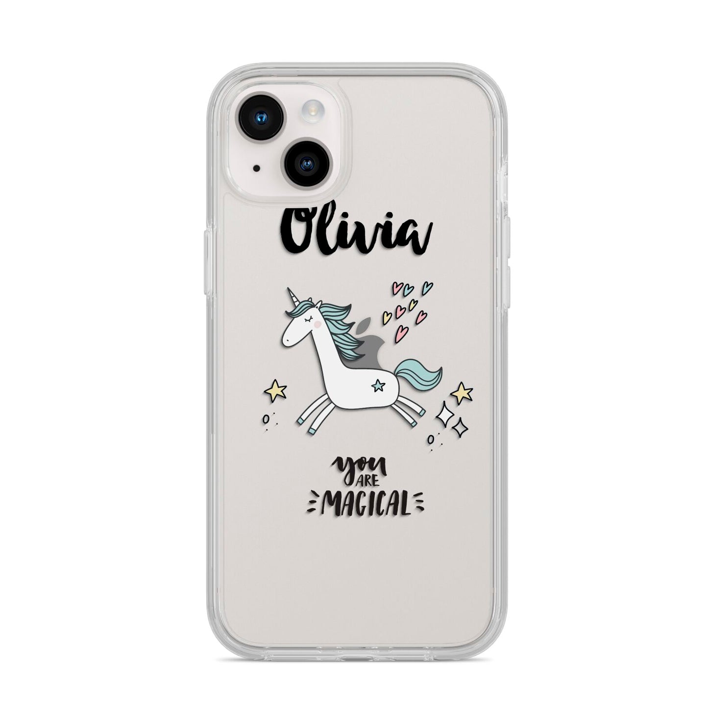 Personalised You Are Magical Unicorn iPhone 14 Plus Clear Tough Case Starlight