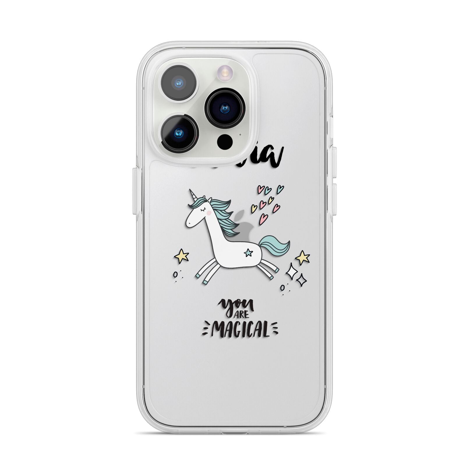 Personalised You Are Magical Unicorn iPhone 14 Pro Clear Tough Case Silver
