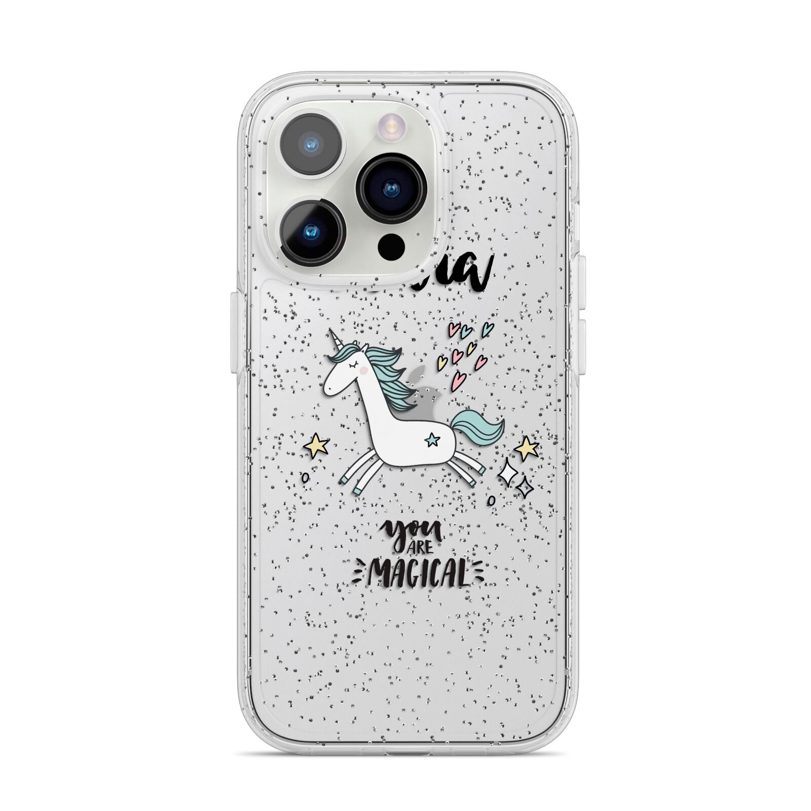 Personalised You Are Magical Unicorn iPhone 14 Pro Glitter Tough Case Silver