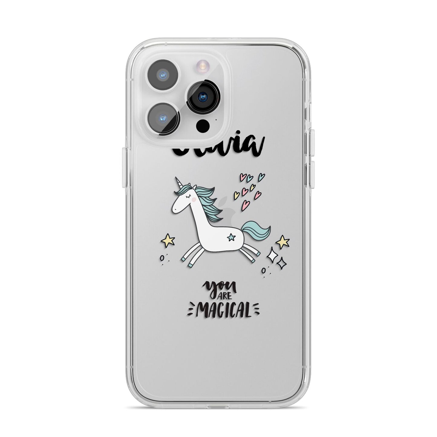 Personalised You Are Magical Unicorn iPhone 14 Pro Max Clear Tough Case Silver