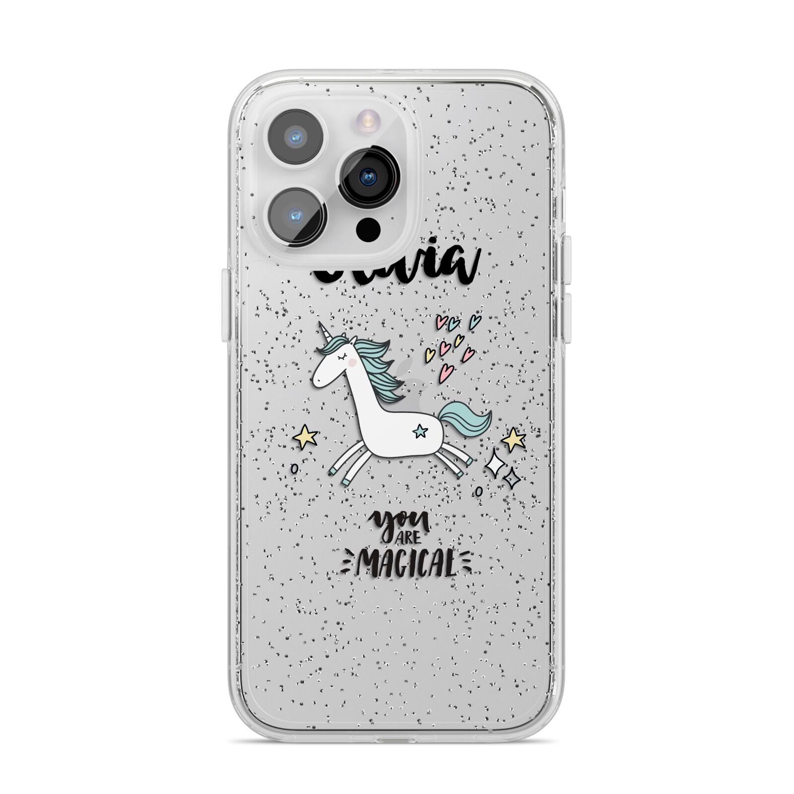 Personalised You Are Magical Unicorn iPhone 14 Pro Max Glitter Tough Case Silver