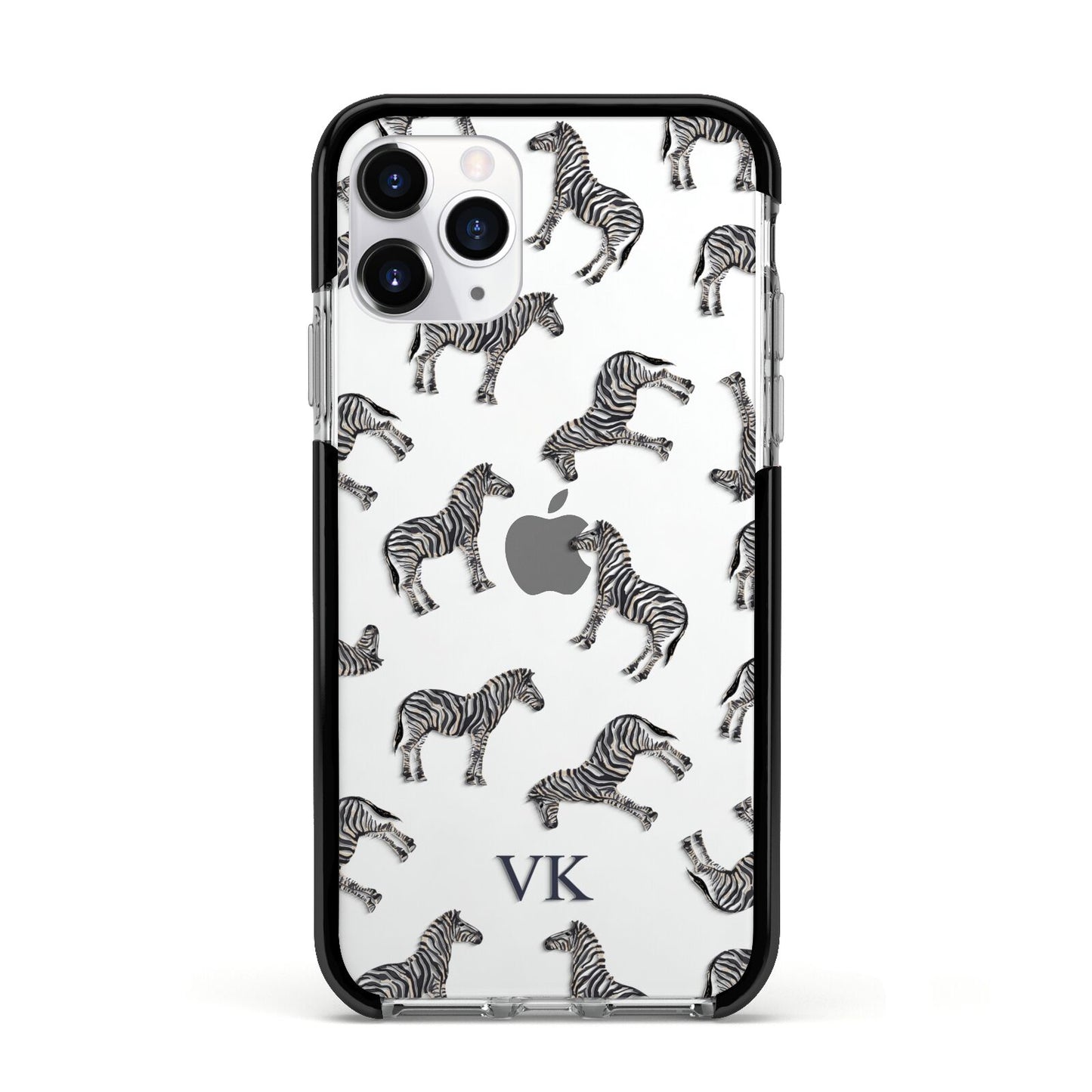 Personalised Zebra Apple iPhone 11 Pro in Silver with Black Impact Case