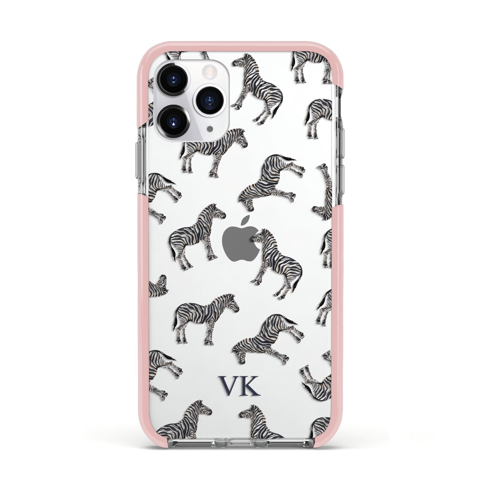 Personalised Zebra Apple iPhone 11 Pro in Silver with Pink Impact Case