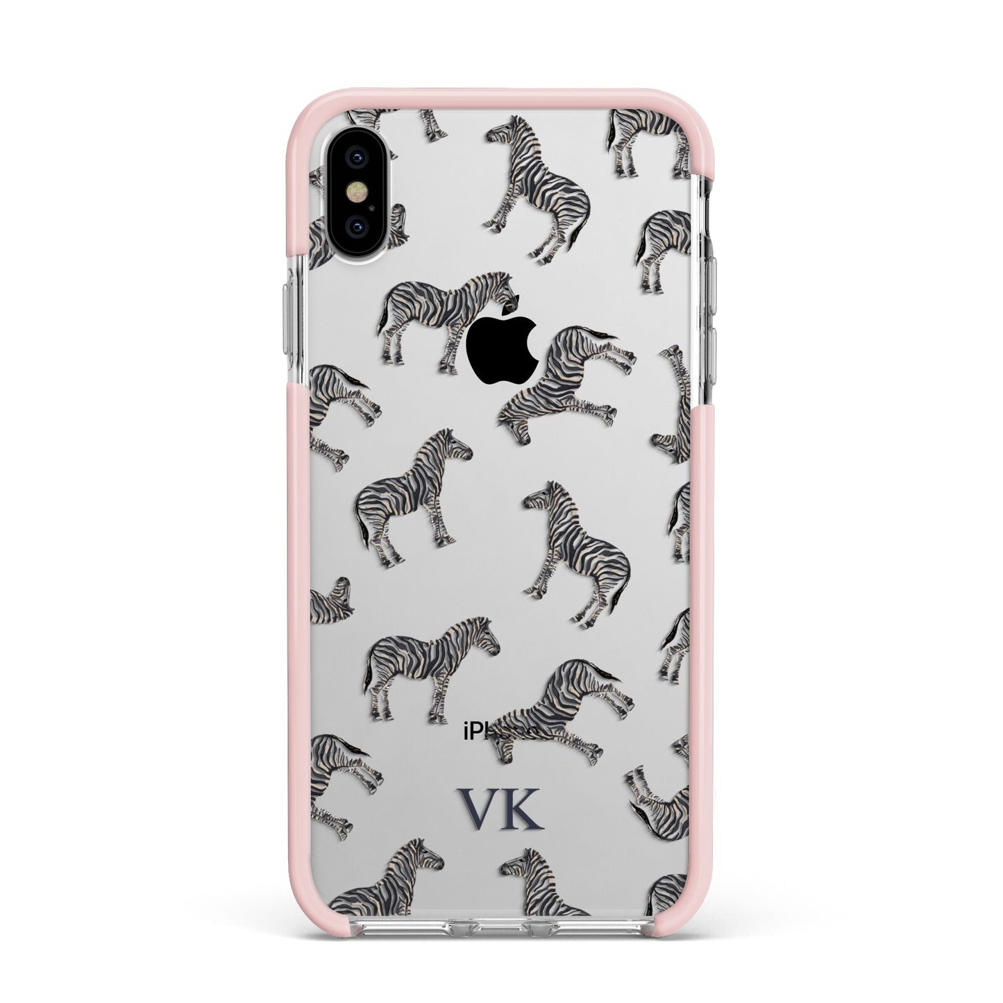 Personalised Zebra Apple iPhone Xs Max Impact Case Pink Edge on Silver Phone