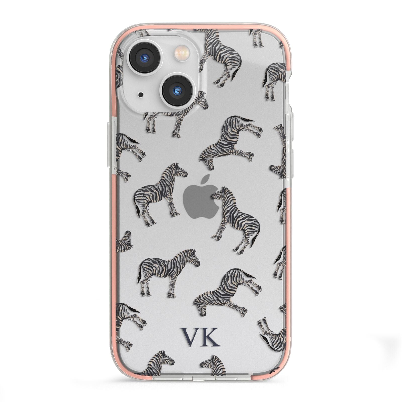 Personalised Zebra iPhone 13 Mini TPU Impact Case with Pink Edges