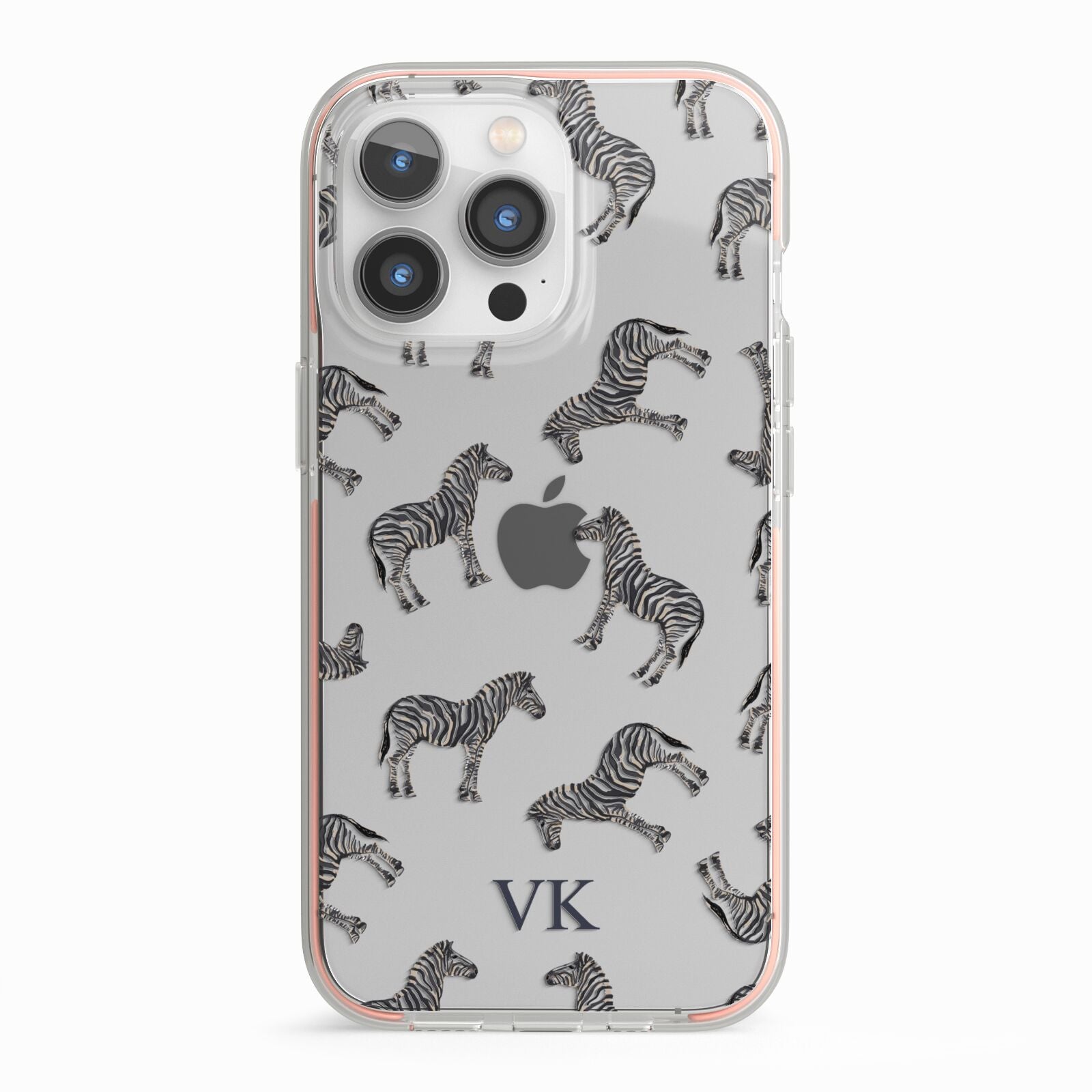 Personalised Zebra iPhone 13 Pro TPU Impact Case with Pink Edges