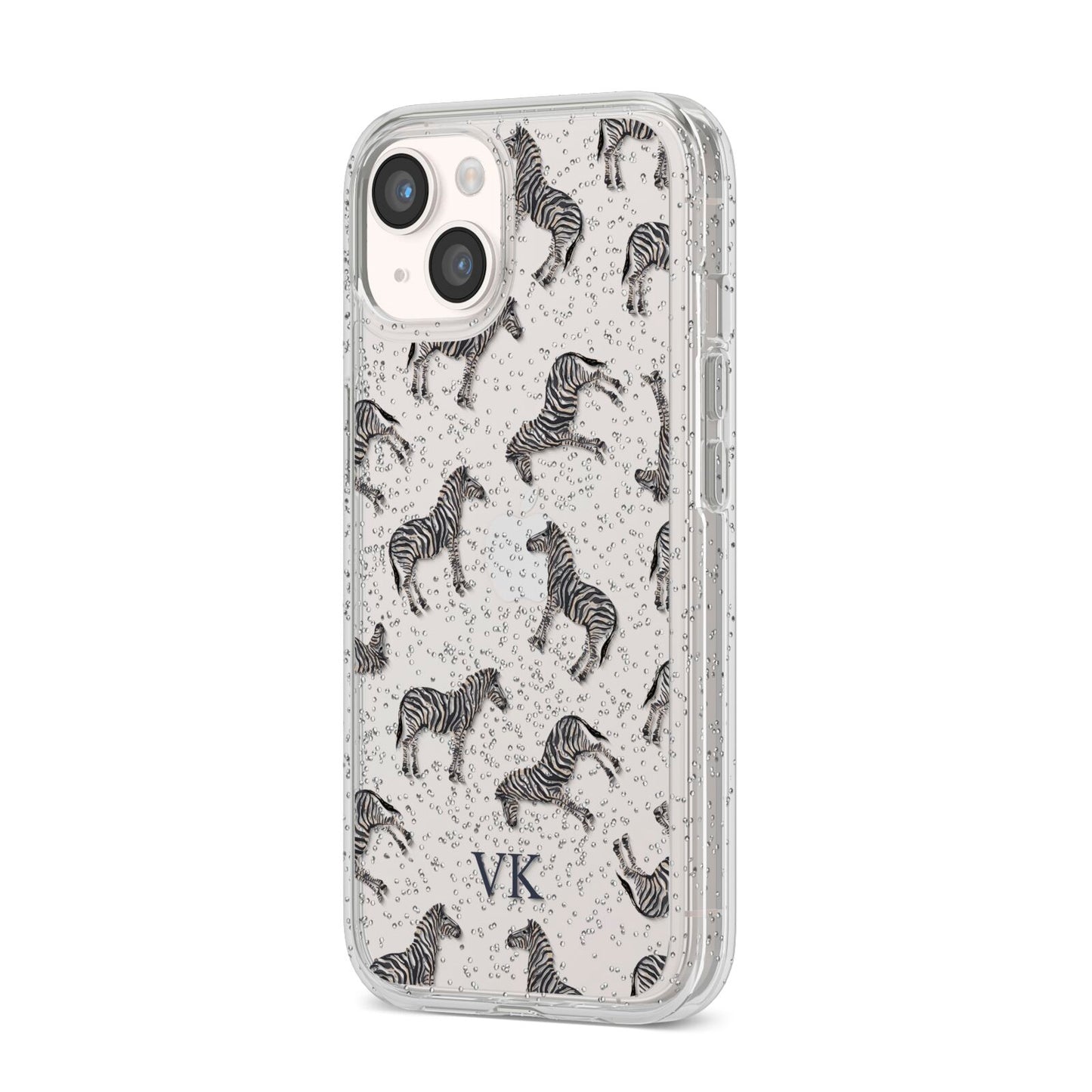 Personalised Zebra iPhone 14 Glitter Tough Case Starlight Angled Image