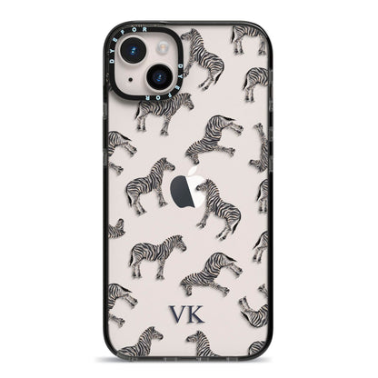 Personalised Zebra iPhone 14 Plus Black Impact Case on Silver phone
