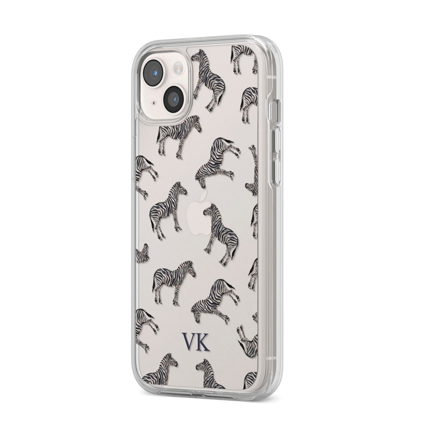 Personalised Zebra iPhone 14 Plus Clear Tough Case Starlight Angled Image