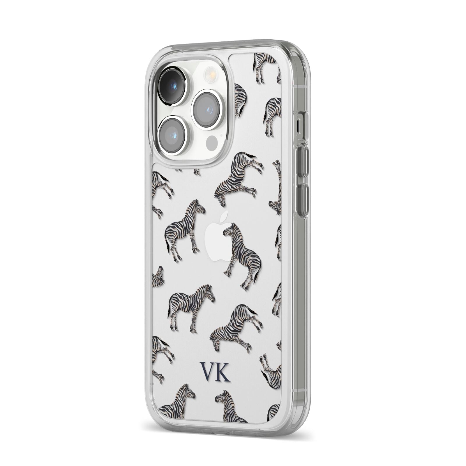 Personalised Zebra iPhone 14 Pro Clear Tough Case Silver Angled Image