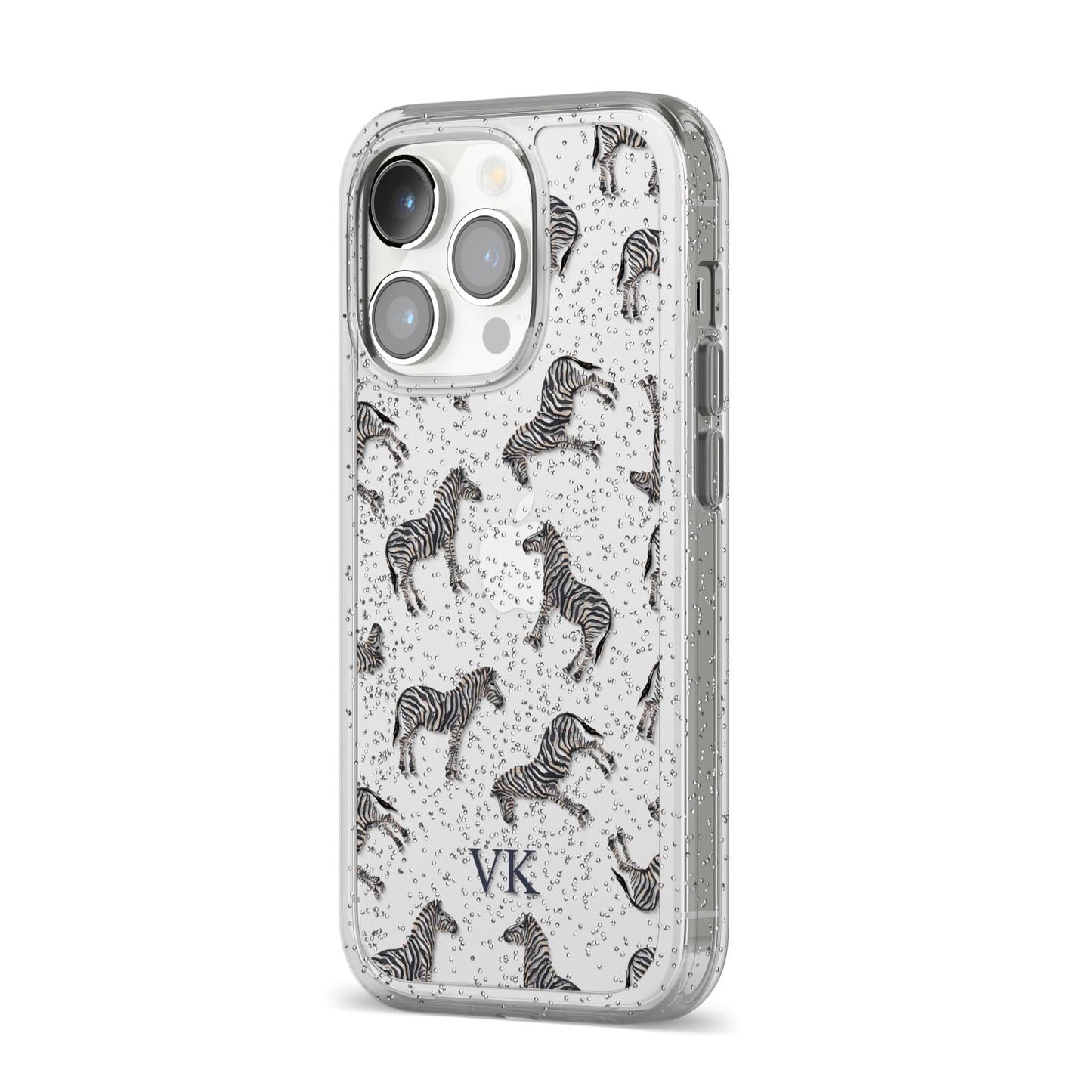 Personalised Zebra iPhone 14 Pro Glitter Tough Case Silver Angled Image