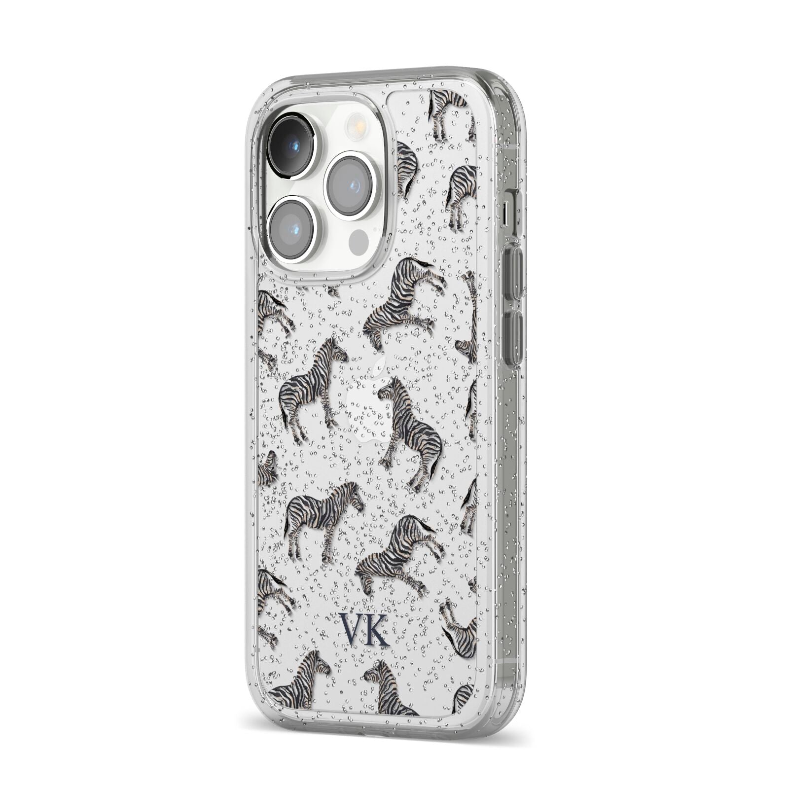 Personalised Zebra iPhone 14 Pro Glitter Tough Case Silver Angled Image
