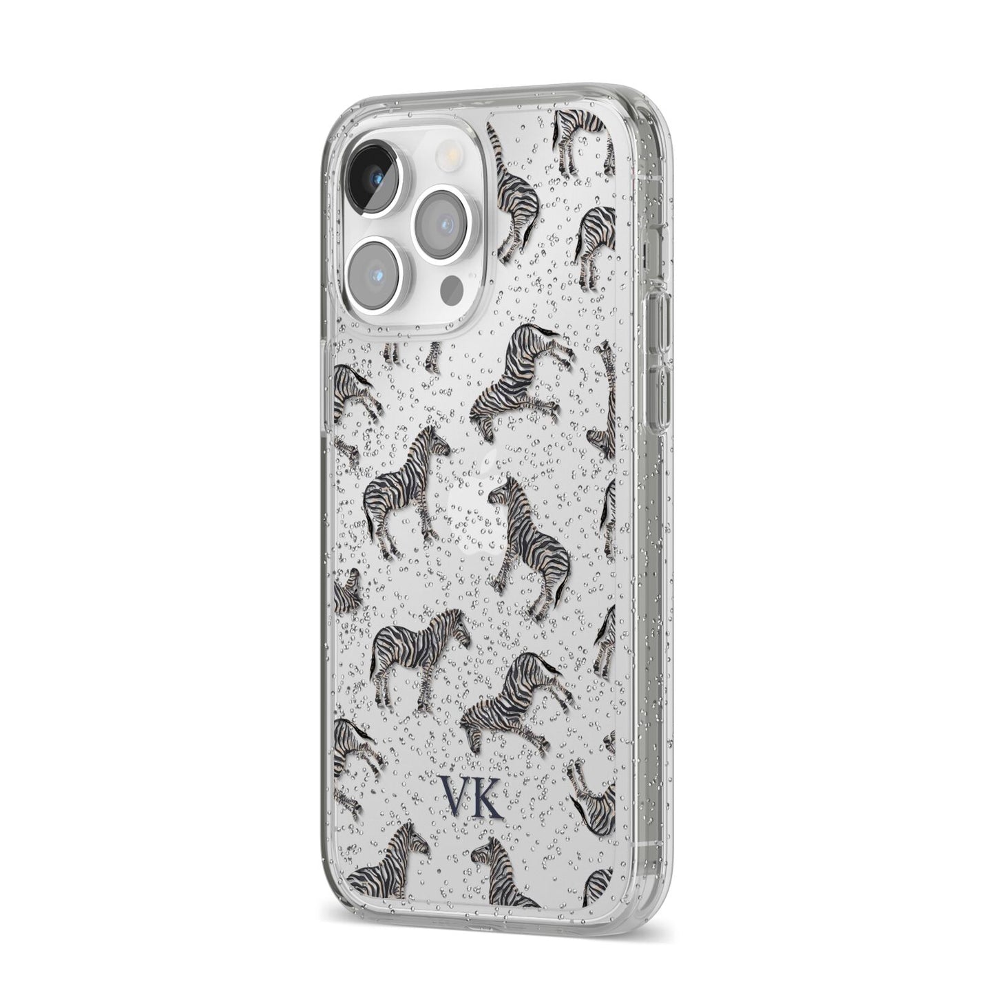 Personalised Zebra iPhone 14 Pro Max Glitter Tough Case Silver Angled Image