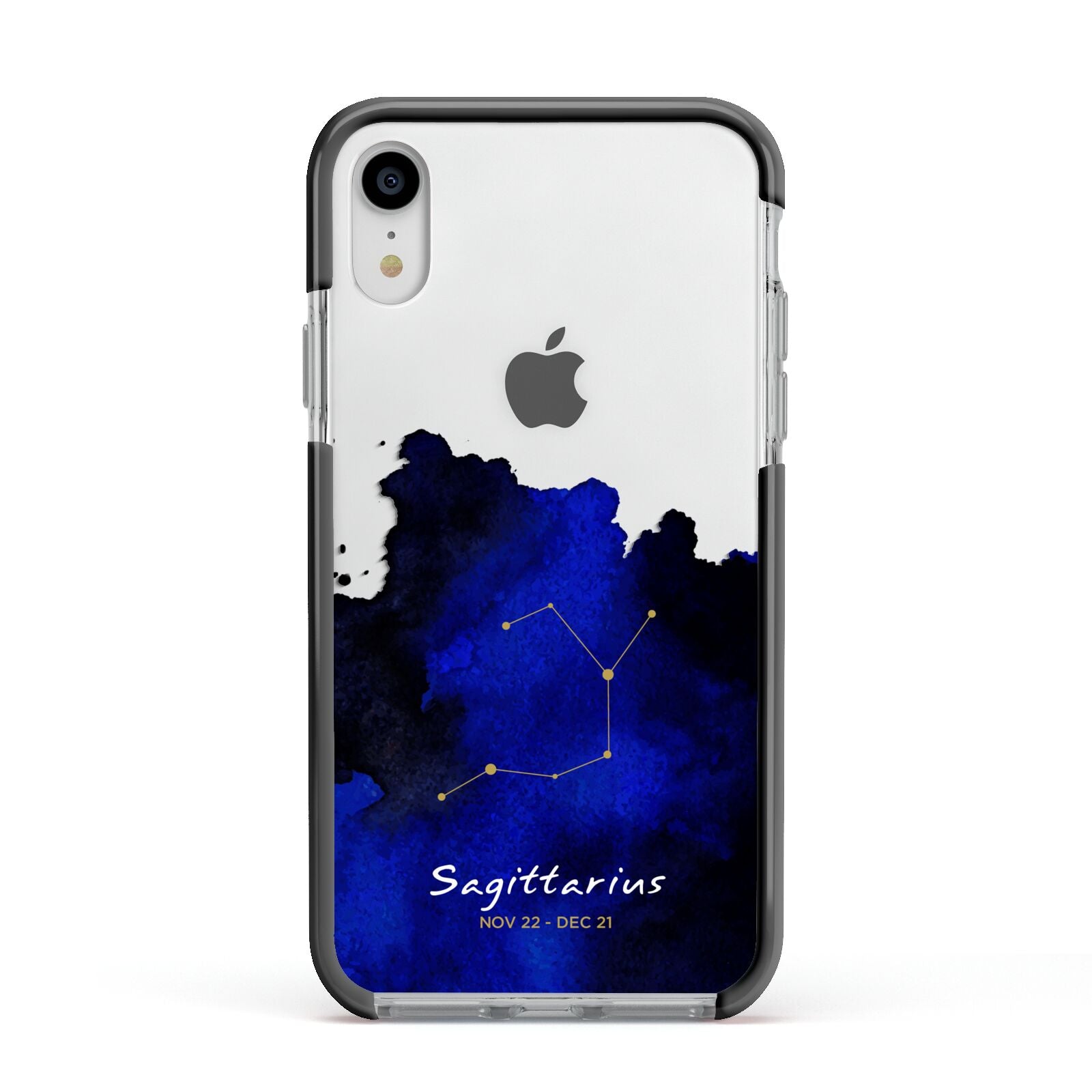 Personalised Zodiac Constellation Star Sign Apple iPhone XR Impact Case Black Edge on Silver Phone