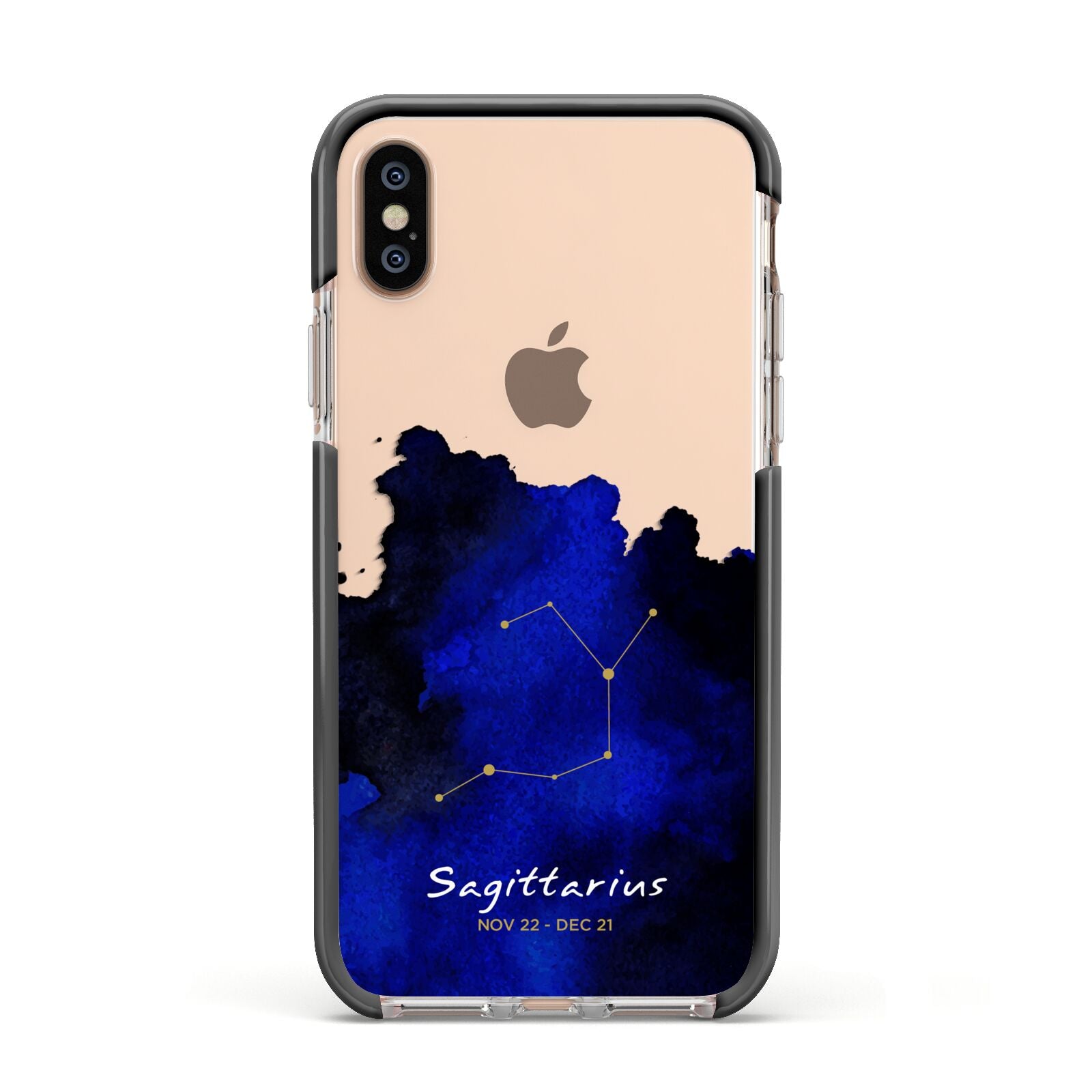 Personalised Zodiac Constellation Star Sign Apple iPhone Xs Impact Case Black Edge on Gold Phone