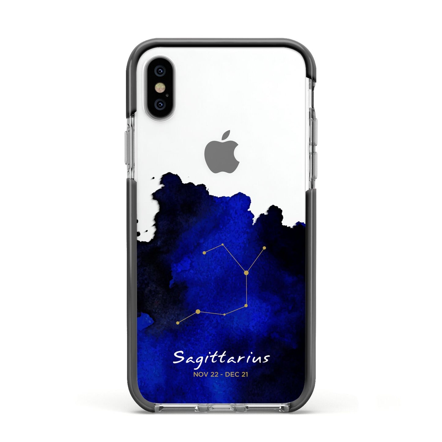 Personalised Zodiac Constellation Star Sign Apple iPhone Xs Impact Case Black Edge on Silver Phone