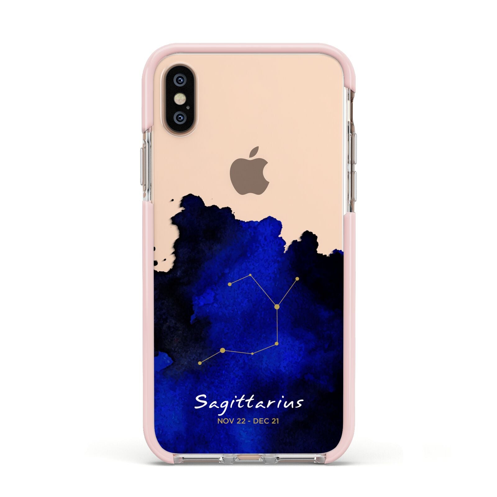 Personalised Zodiac Constellation Star Sign Apple iPhone Xs Impact Case Pink Edge on Gold Phone