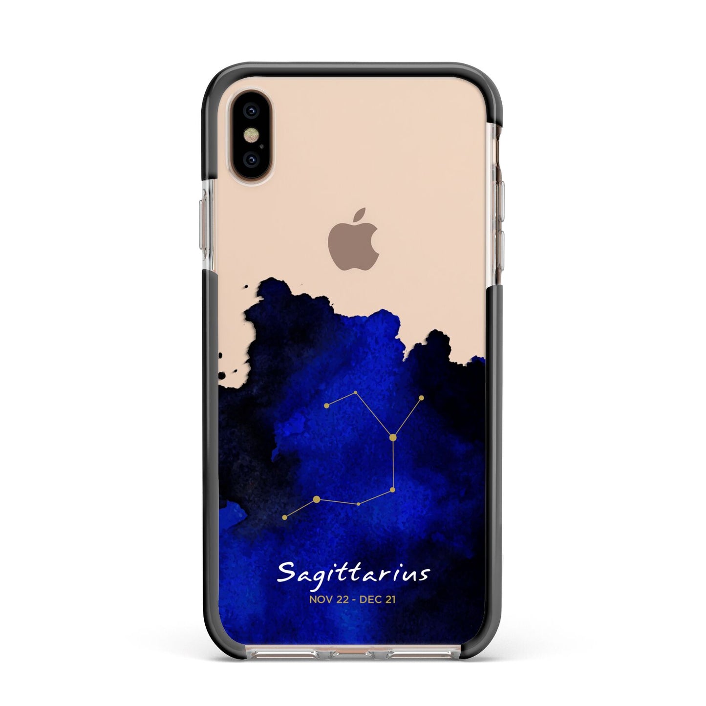 Personalised Zodiac Constellation Star Sign Apple iPhone Xs Max Impact Case Black Edge on Gold Phone