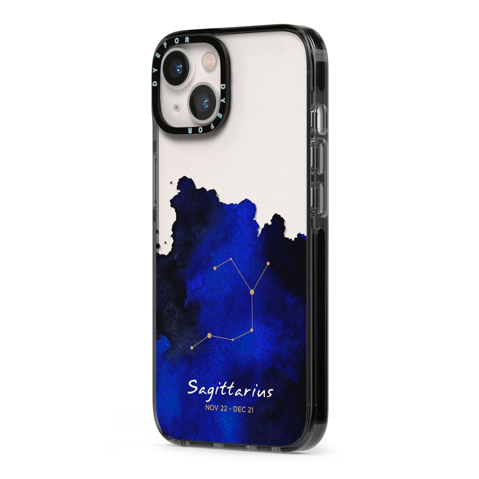 Personalised Zodiac Constellation Star Sign iPhone 13 Black Impact Case Side Angle on Silver phone