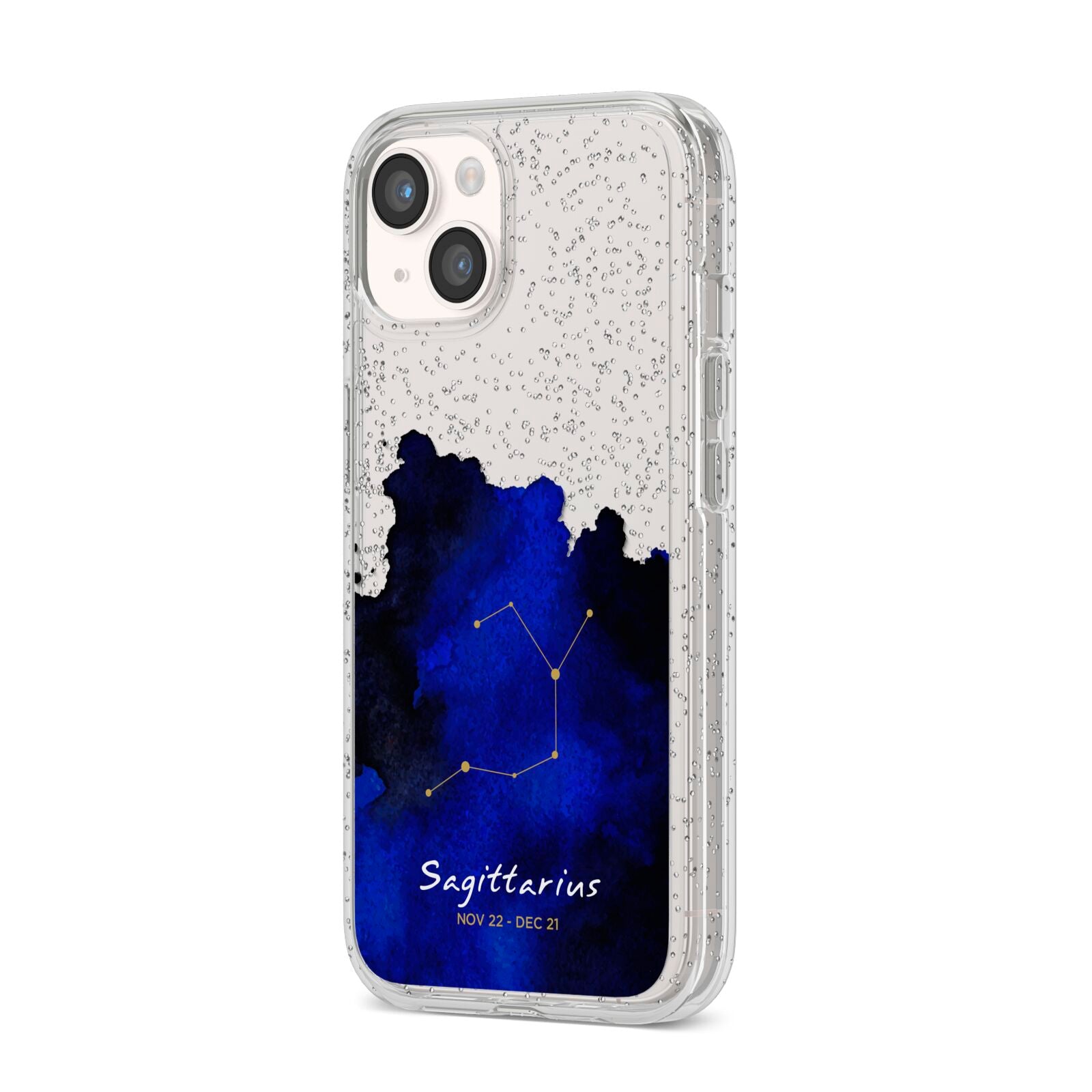 Personalised Zodiac Constellation Star Sign iPhone 14 Glitter Tough Case Starlight Angled Image
