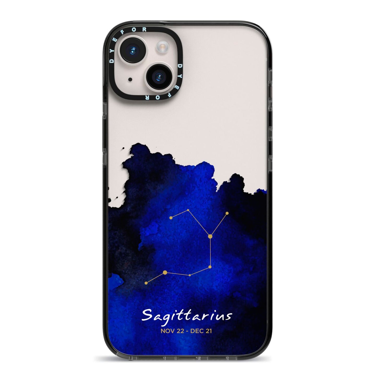 Personalised Zodiac Constellation Star Sign iPhone 14 Plus Black Impact Case on Silver phone