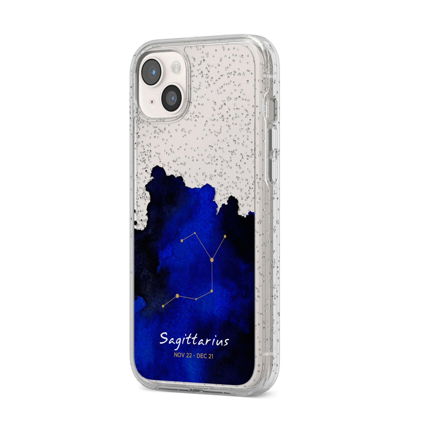 Personalised Zodiac Constellation Star Sign iPhone 14 Plus Glitter Tough Case Starlight Angled Image