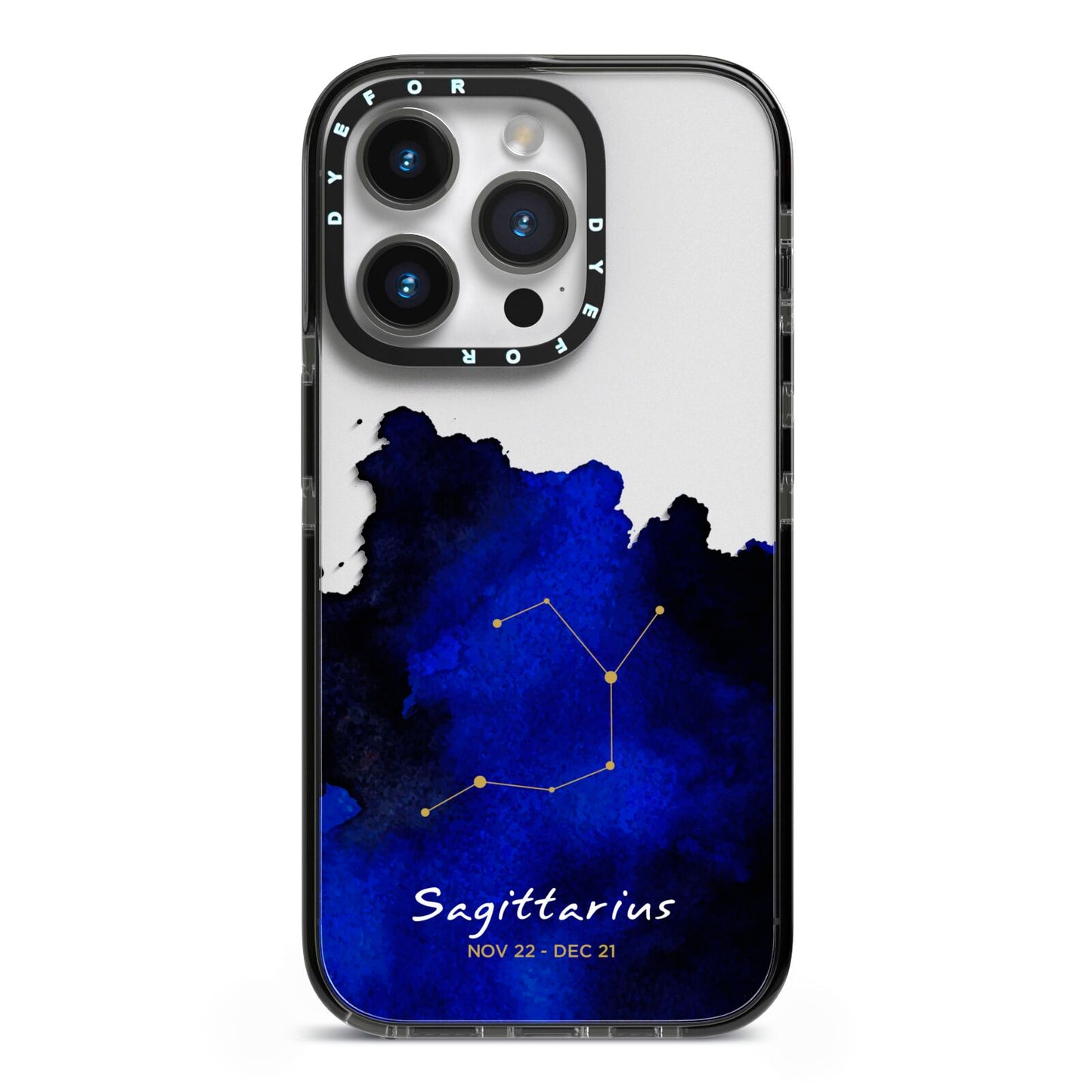 Personalised Zodiac Constellation Star Sign iPhone 14 Pro Black Impact Case on Silver phone