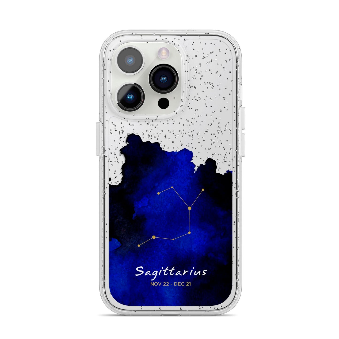 Personalised Zodiac Constellation Star Sign iPhone 14 Pro Glitter Tough Case Silver