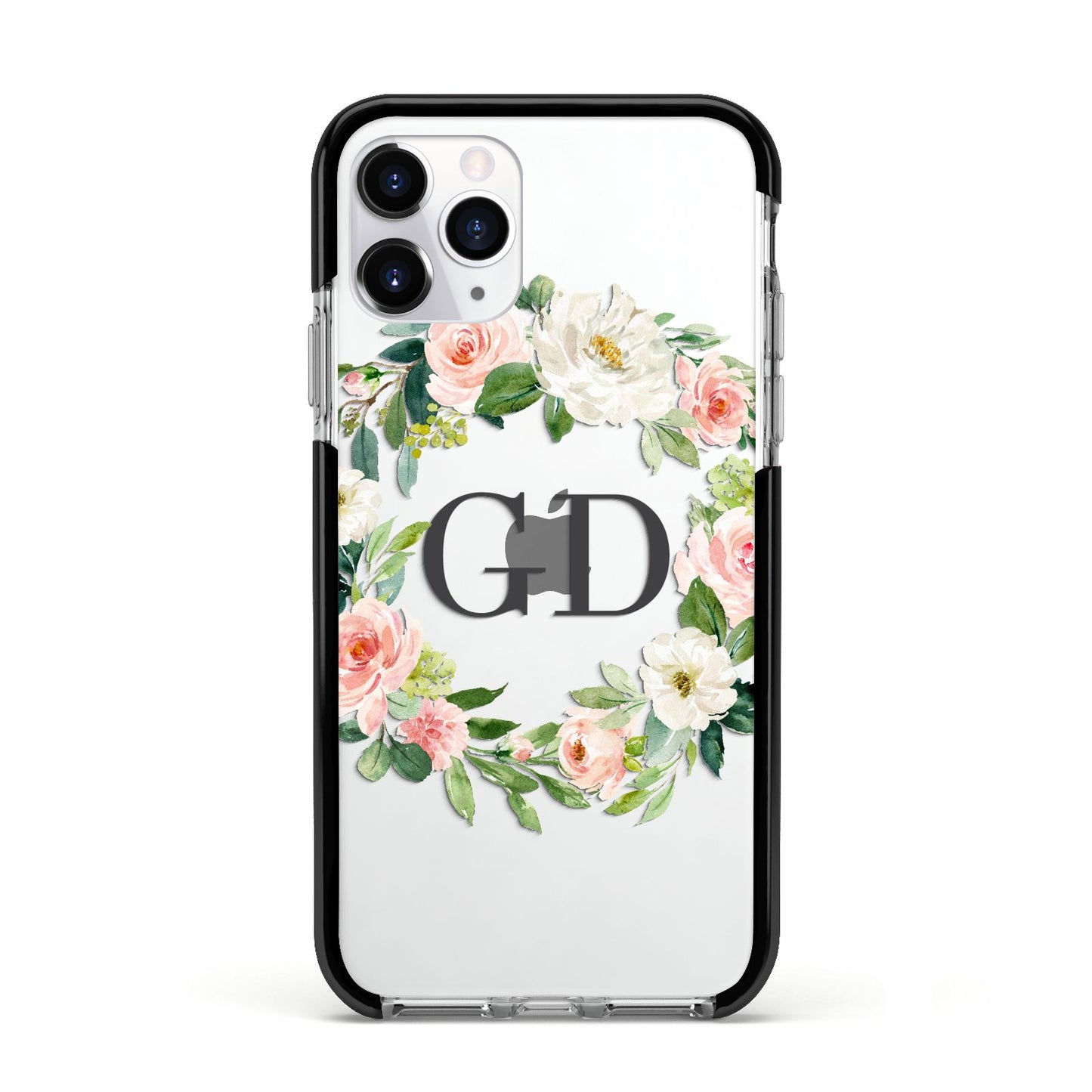 Personalised floral wreath Apple iPhone 11 Pro in Silver with Black Impact Case