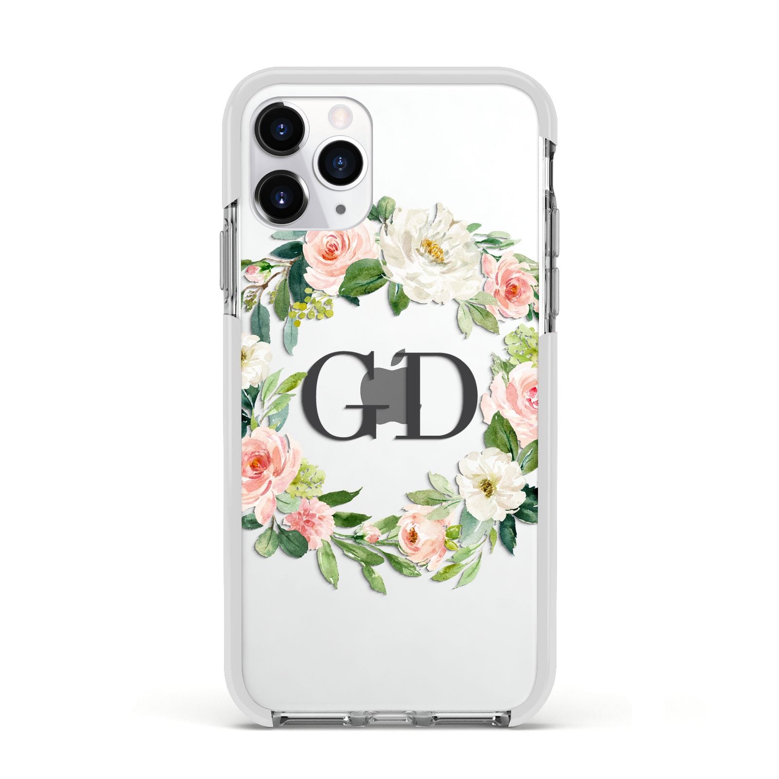 Personalised floral wreath Apple iPhone 11 Pro in Silver with White Impact Case