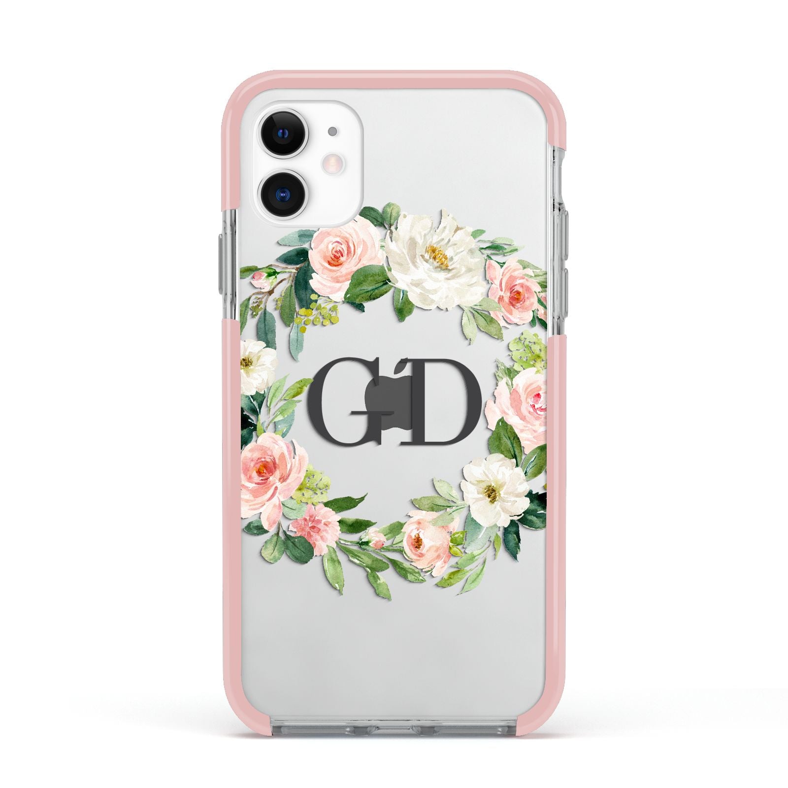 Personalised floral wreath Apple iPhone 11 in White with Pink Impact Case