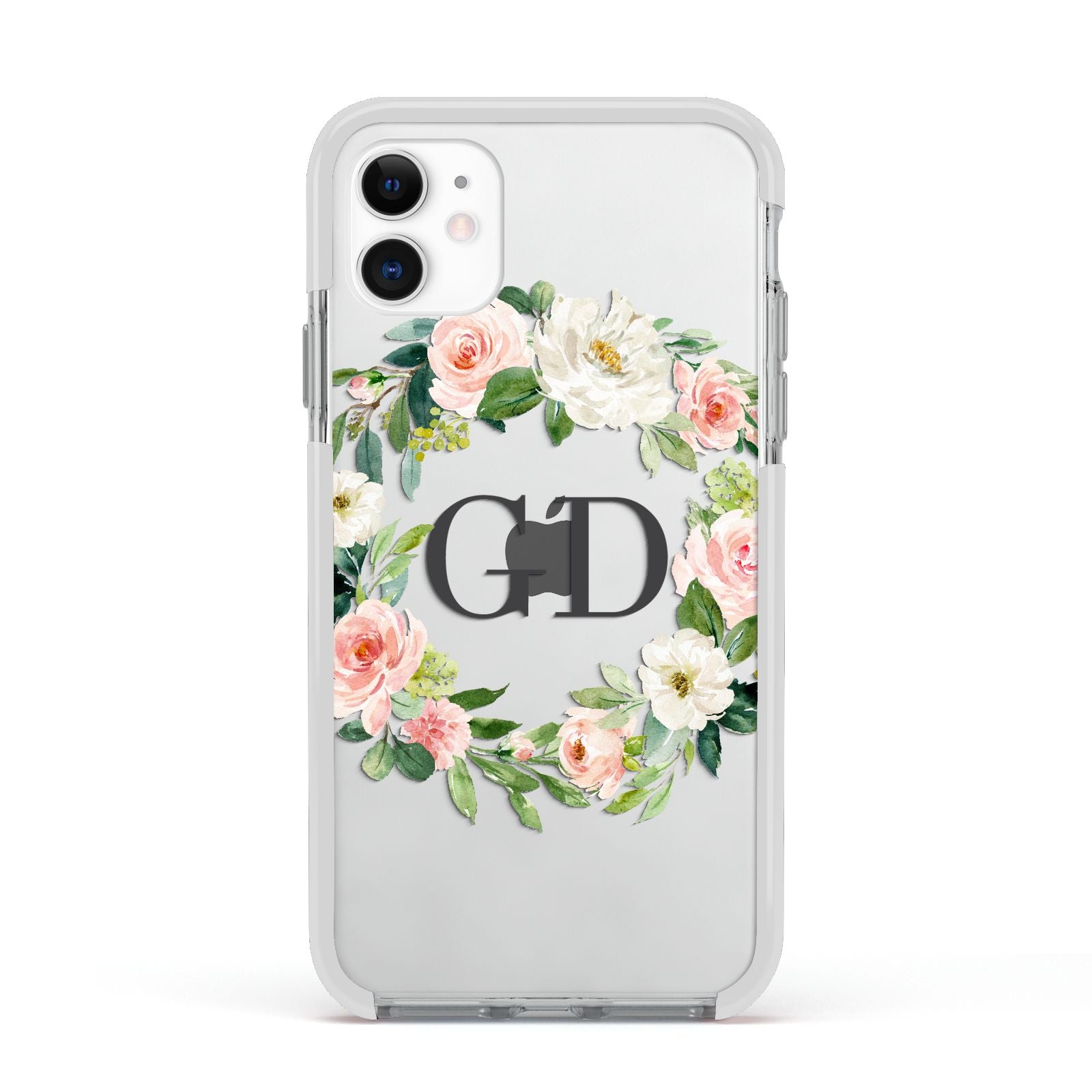 Personalised floral wreath Apple iPhone 11 in White with White Impact Case