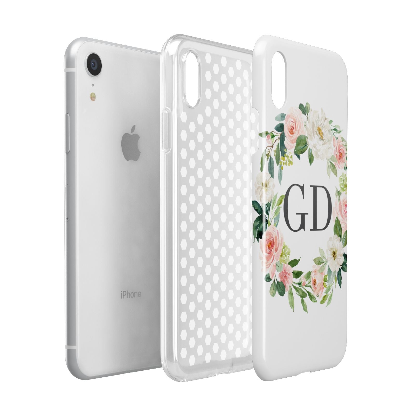 Personalised floral wreath Apple iPhone XR White 3D Tough Case Expanded view