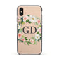 Personalised floral wreath Apple iPhone Xs Impact Case Black Edge on Gold Phone