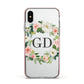 Personalised floral wreath Apple iPhone Xs Impact Case Pink Edge on Silver Phone