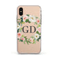 Personalised floral wreath Apple iPhone Xs Impact Case White Edge on Gold Phone
