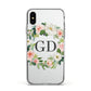 Personalised floral wreath Apple iPhone Xs Impact Case White Edge on Silver Phone