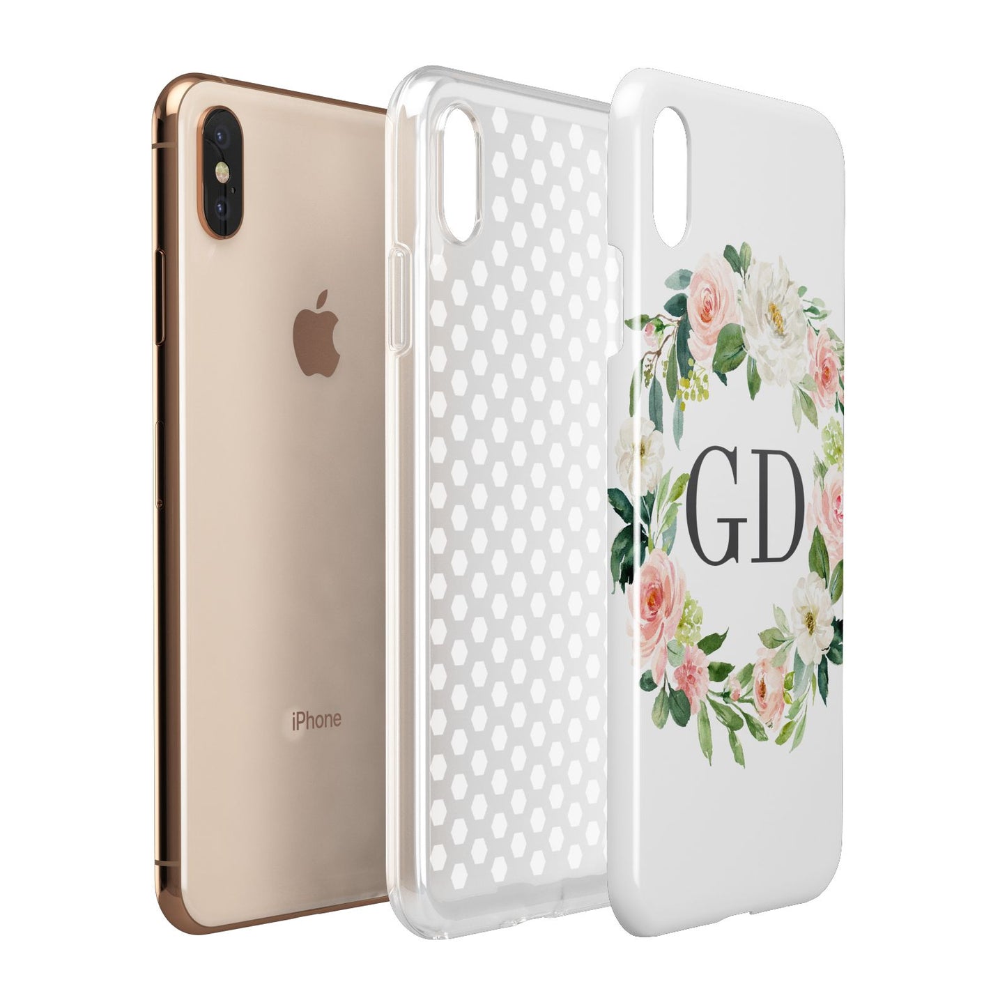 Personalised floral wreath Apple iPhone Xs Max 3D Tough Case Expanded View