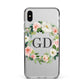 Personalised floral wreath Apple iPhone Xs Max Impact Case Black Edge on Silver Phone