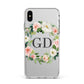 Personalised floral wreath Apple iPhone Xs Max Impact Case White Edge on Silver Phone