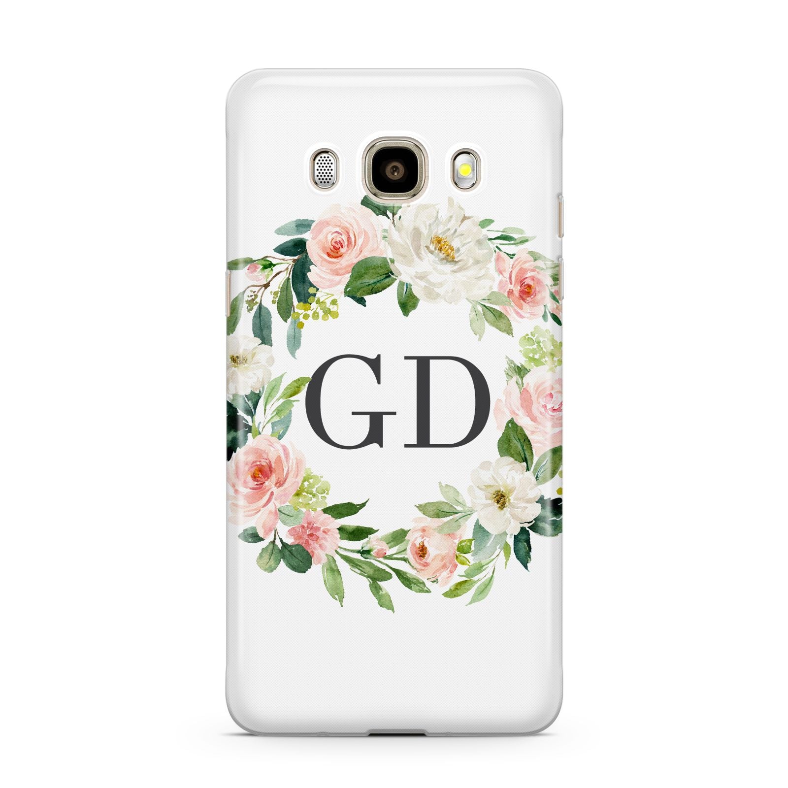 Personalised floral wreath Samsung Galaxy J7 2016 Case on gold phone