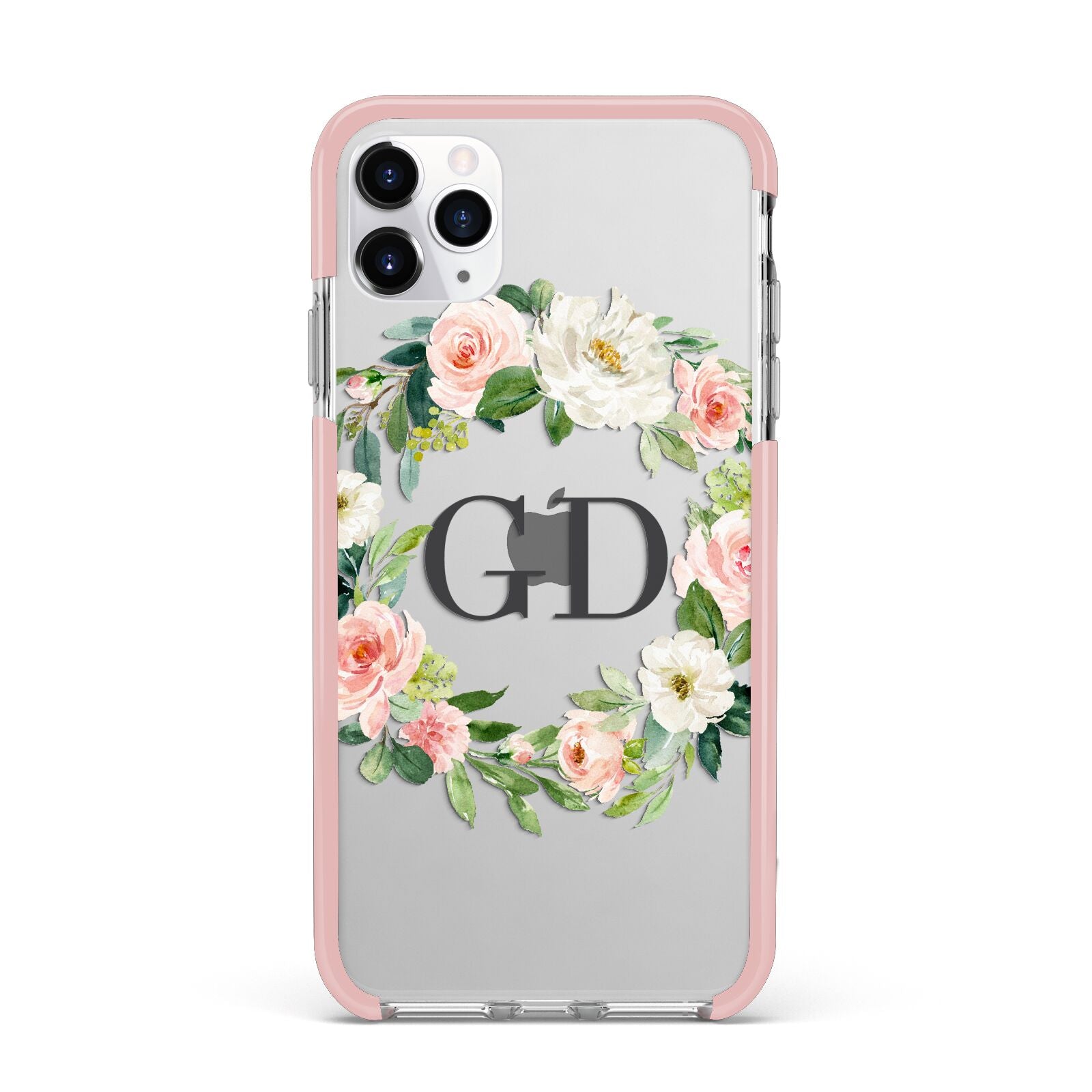 Personalised floral wreath iPhone 11 Pro Max Impact Pink Edge Case