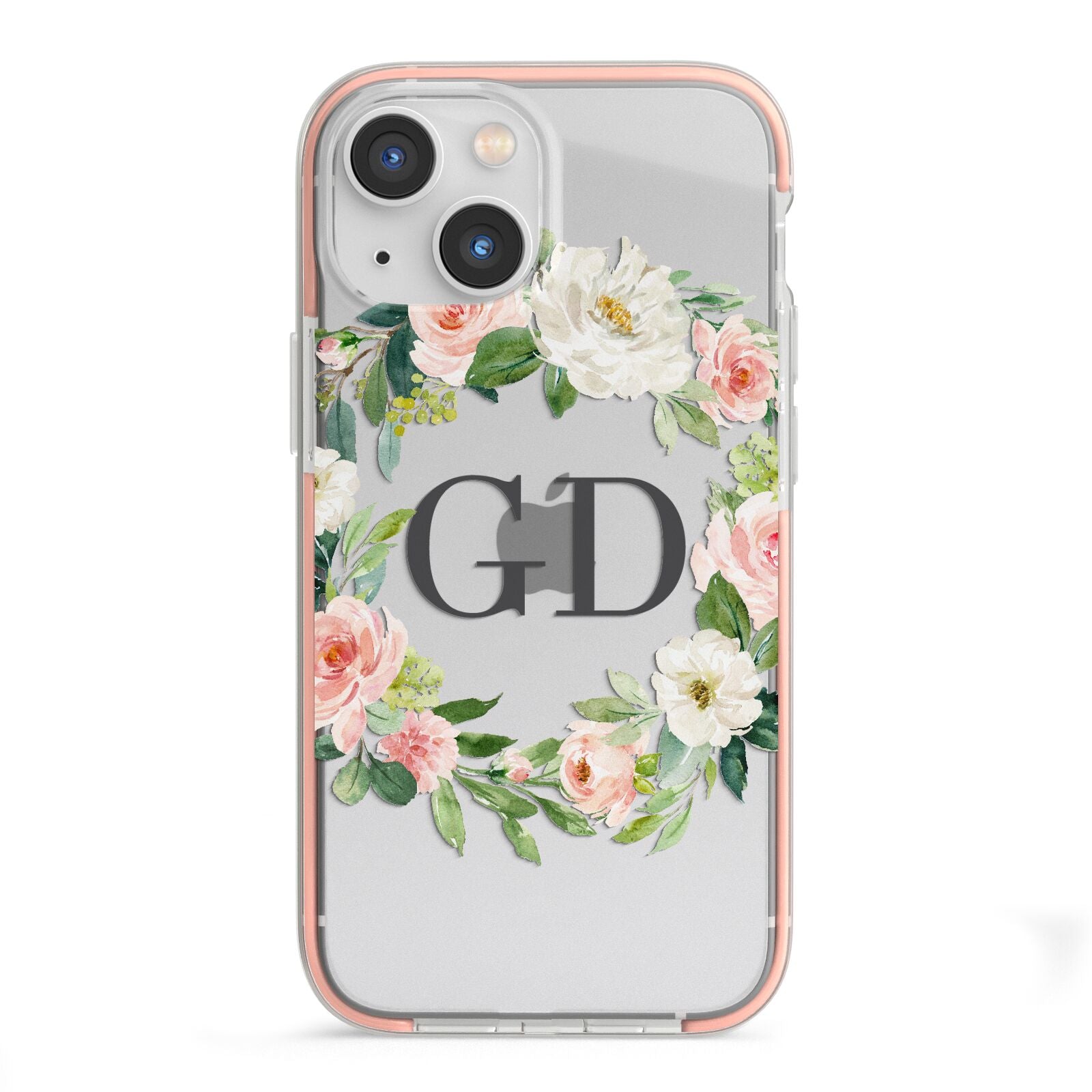 Personalised floral wreath iPhone 13 Mini TPU Impact Case with Pink Edges