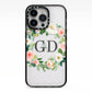 Personalised floral wreath iPhone 13 Pro Black Impact Case on Silver phone